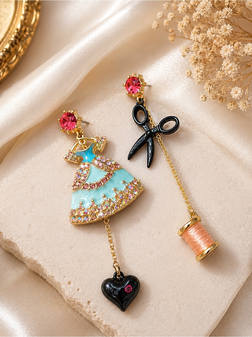 Mismatched Sewing Earrings Dress Scissors Dangle Earrings